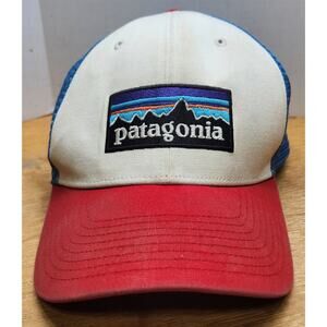 Patagonia P-6 Trucker Hat Snapback Adjustable Mesh Back Red White Blue